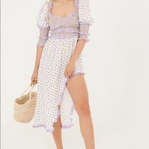 NWT: For Love & Lemons Hideaway Maxi Gingham Polka Dot Dress